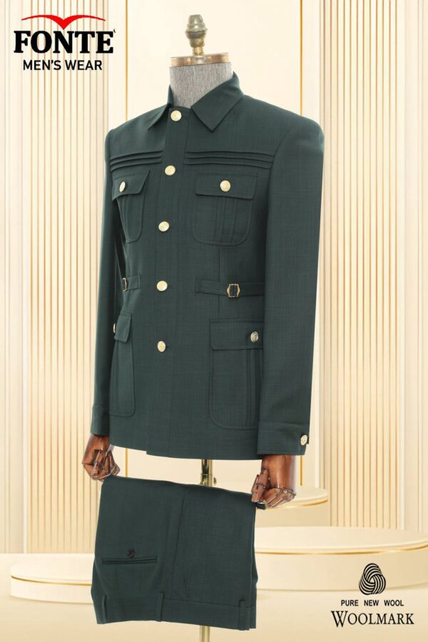 Men's Safari Suit | Forest Green Two-Piece | Pure New Wool